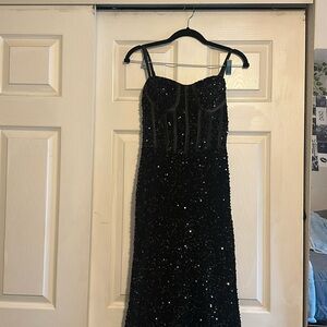 Black Sequin Prom Dress Mermaid, Long Sweetheart cut, Ball Gown - Women Size 2